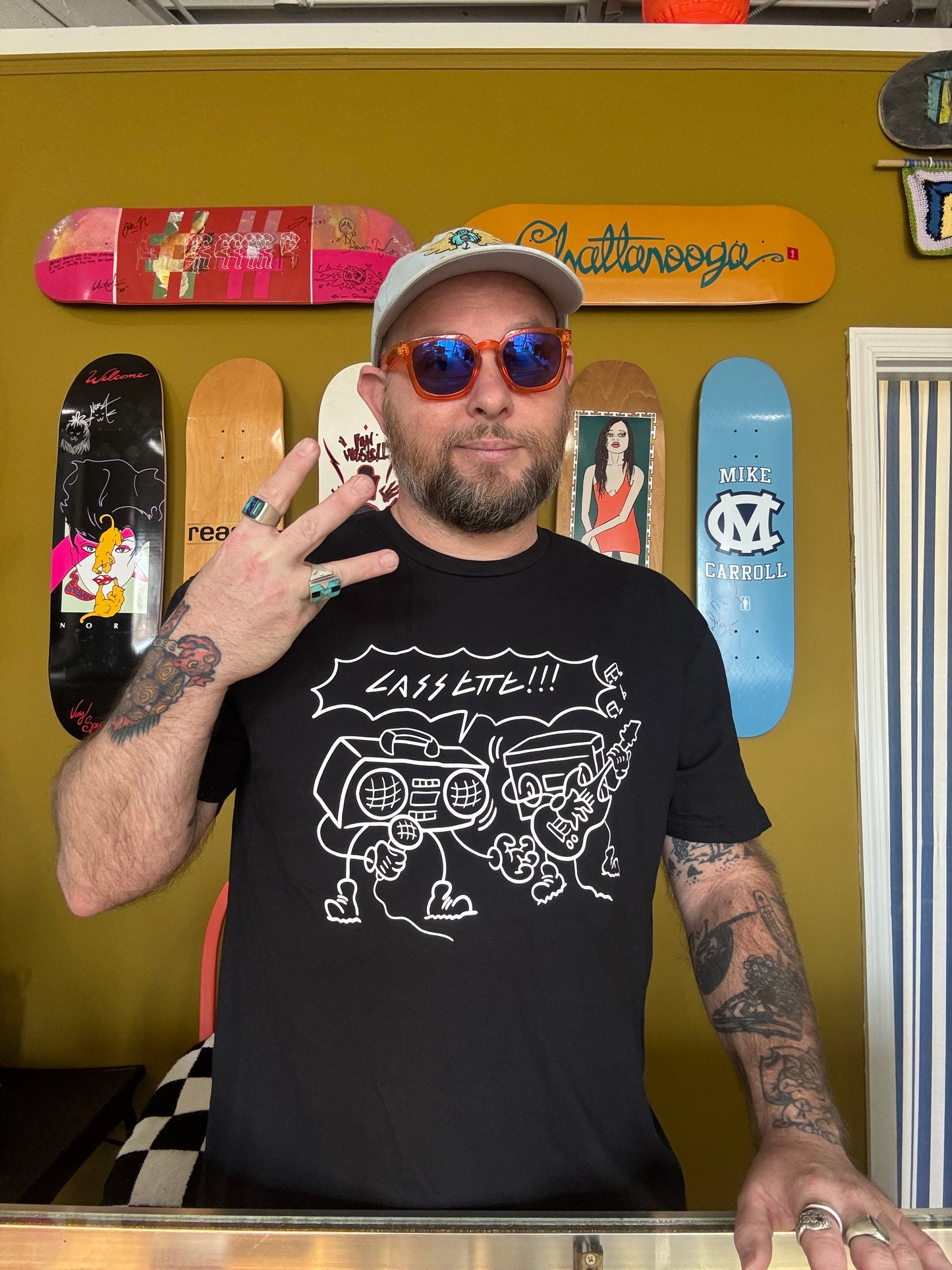 Cassette 3 year tees W/ art by Picnic Tatoos! Black/White S-XXL